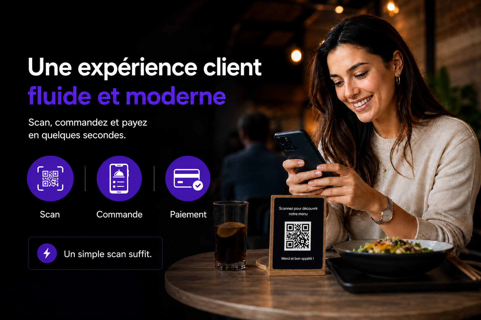 Expérience client SmartEat avec QR code, commande et paiement